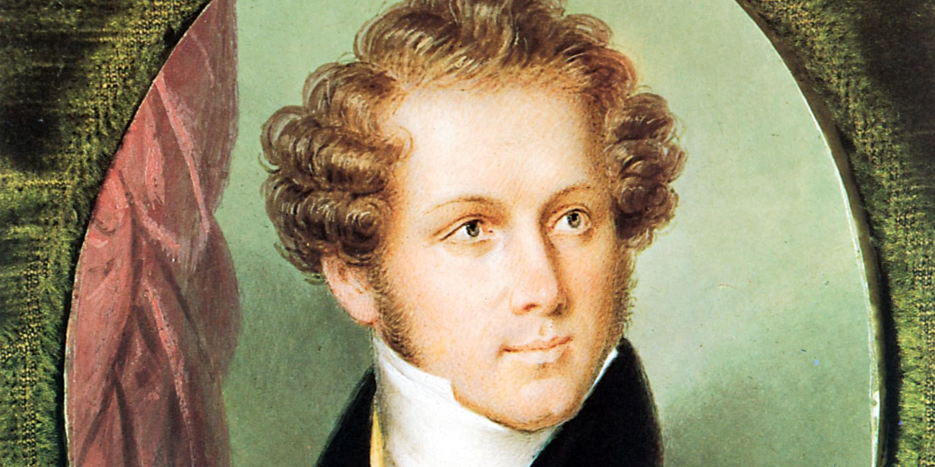 Louis Dupré (1789-1837), Ritratto di Vincenzo Bellini. Acquarello su avorio, 1832 circa. Milano, Museo Teatrale alla Scala.