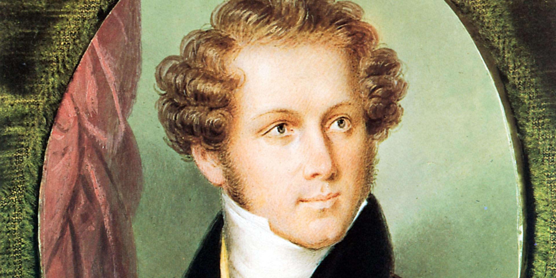 Louis Dupré (1789-1837), Ritratto di Vincenzo Bellini. Acquarello su avorio, 1832 circa. Milano, Museo Teatrale alla Scala.