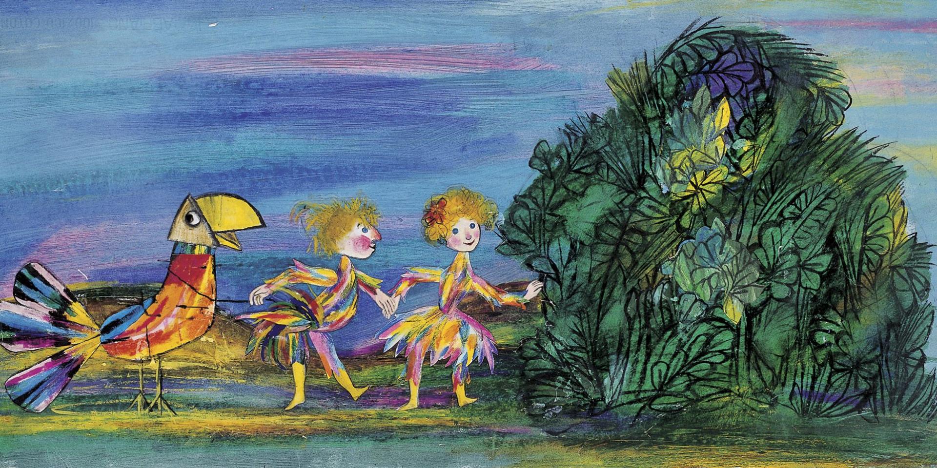 Illustrazione di Emanuele Luzzati e Giulio Gianini per Il Flauto Magico