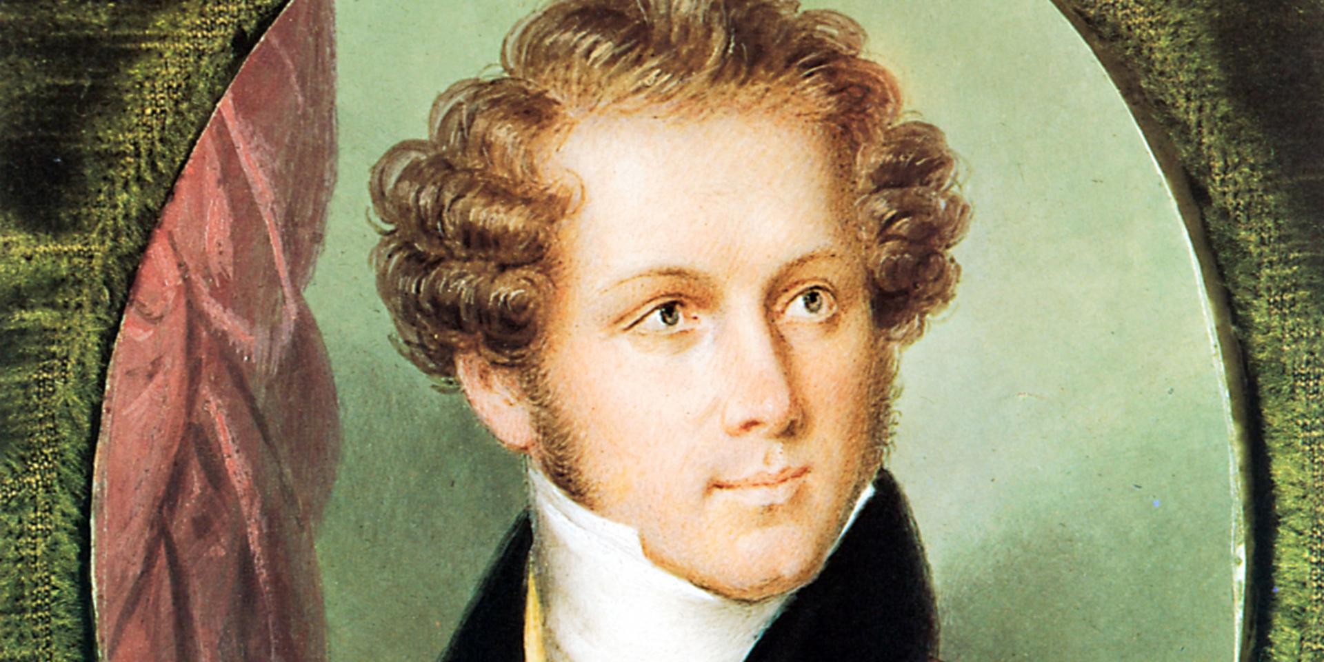 Louis Dupré (1789-1837), Ritratto di Vincenzo Bellini. Acquarello su avorio, 1832 circa. Milano, Museo Teatrale alla Scala.