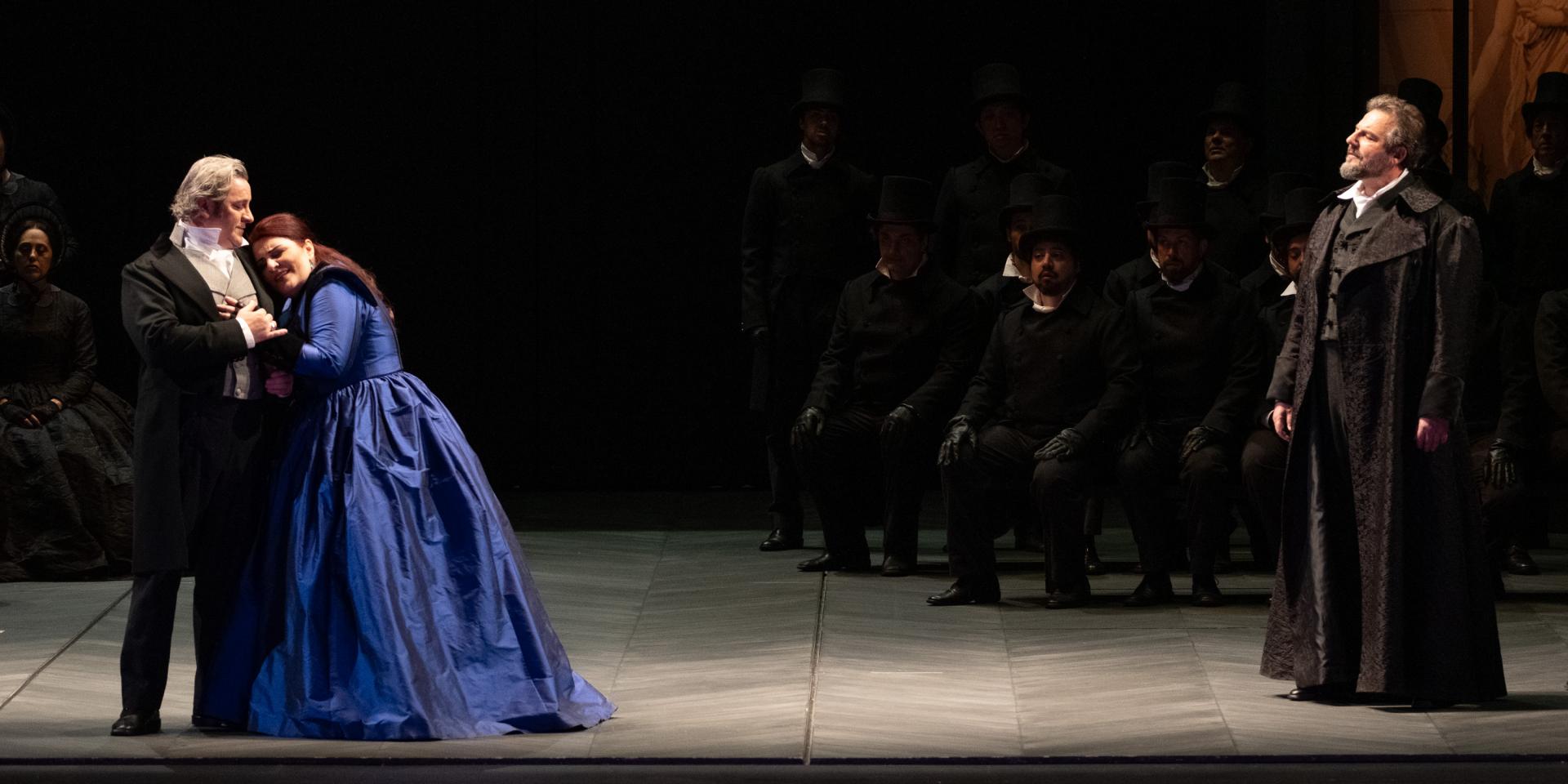 John Osborn, Gilda Fiume, and Simone Del Savio in a scene from I puritani (photo by Mattia Gaido)