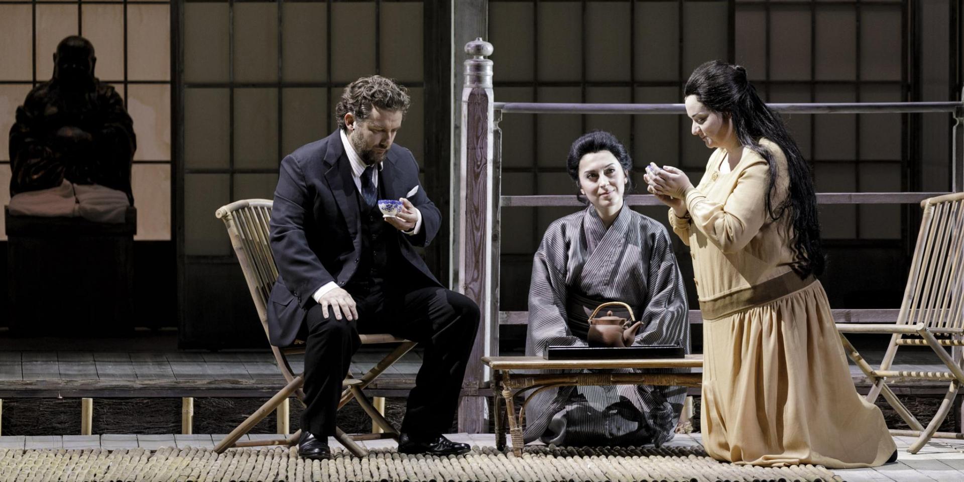 Simone Del Savio (Sharpless), Sofia Koberidze (Suzuki) and Rebeka Lokar (Madama Butterfly)