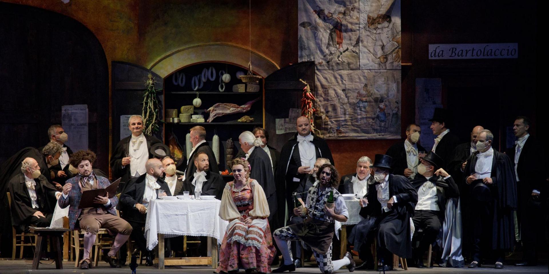 Vladimir Sazdovski (Il signor Roberto), Michela Antenucci (Fiorina), David Ferri Durà (Carletto) and the Chorus Teatro Regio Torino - ph Fabio Melotti