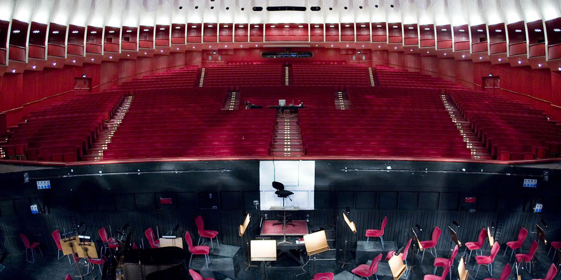 The Teatro Regio hall seen by the proscenium
