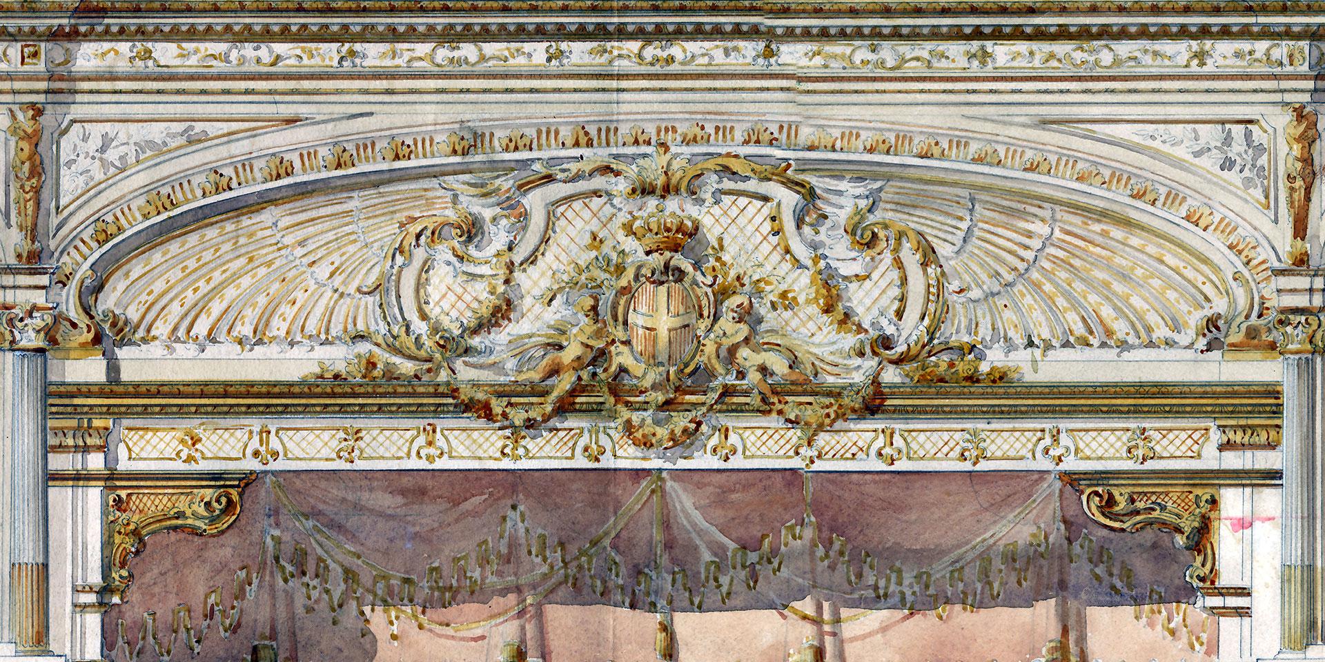 Giorgio Ceragioli, sketch for the proscenium of the Teatro Regio for the restorations Sketch for the proscenium of the Teatro Regio by Giorgio Ceragioli