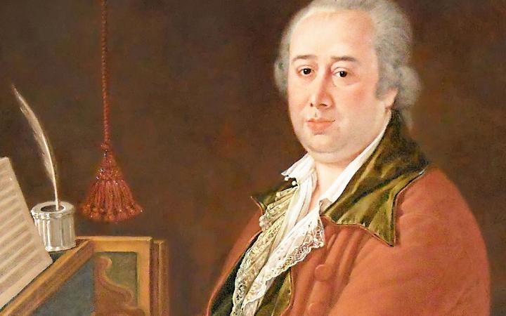 Francesco Saverio Candido (ultimo quarto del XVIII secolo), Ritratto di Domenico Cimarosa al cembalo. Olio su tela, 1785. Napoli, Museo di San Martino.