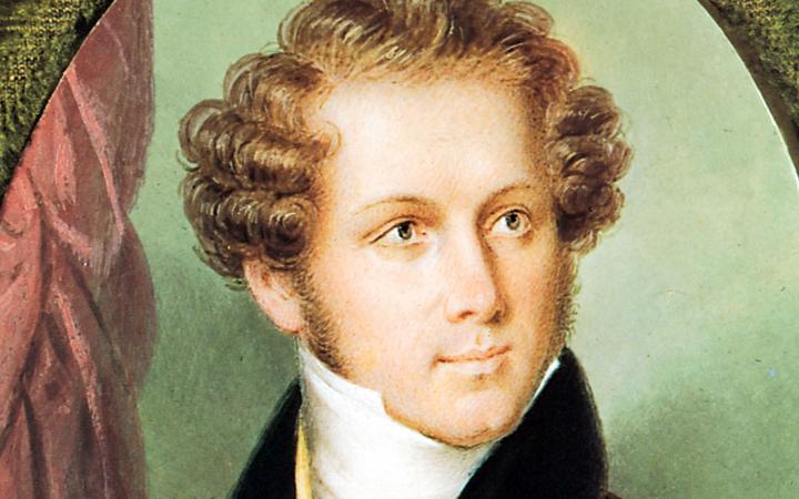 Louis Dupré (1789-1837), Ritratto di Vincenzo Bellini. Acquarello su avorio, 1832 circa. Milano, Museo Teatrale alla Scala.