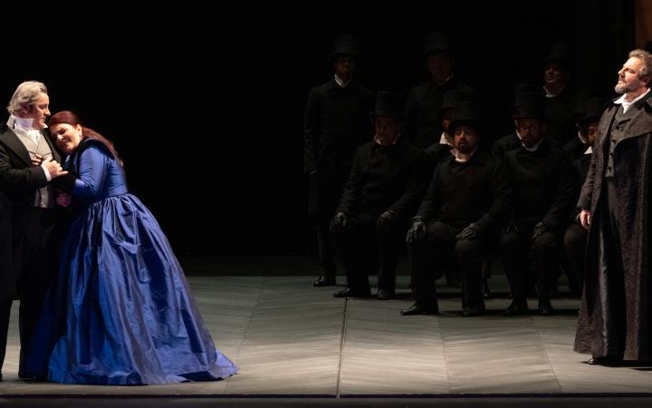 John Osborn, Gilda Fiume, and Simone Del Savio in a scene from I puritani (photo by Mattia Gaido)