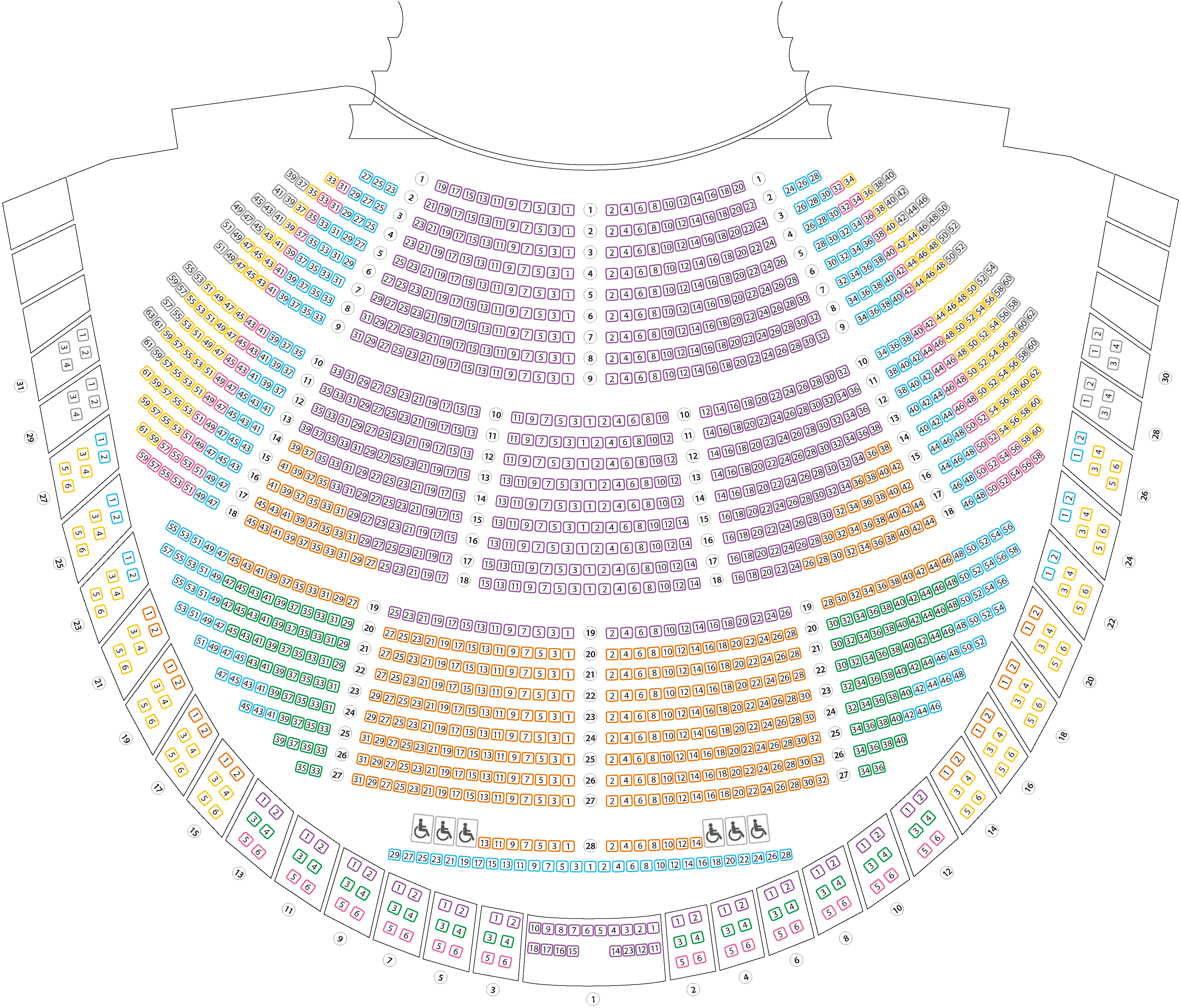 Pianta della sala con identificazione dei settori per Roberto Bolle and Friends