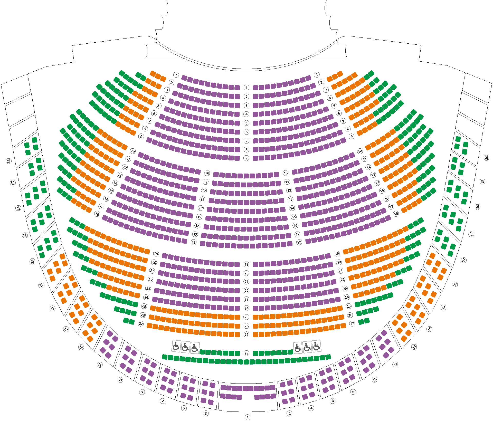 Pianta della sala con individuazione dei settori per I Concerti