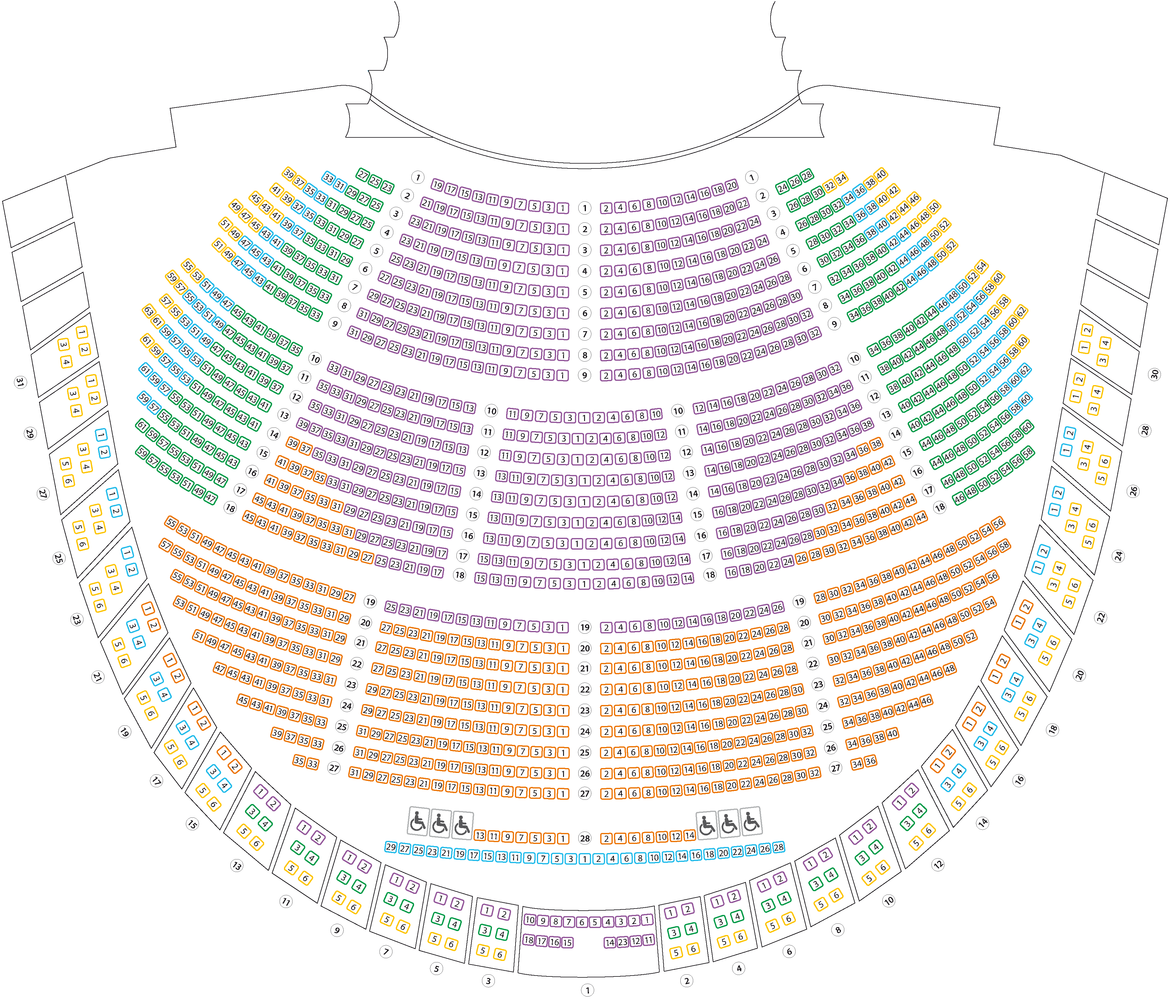 Pianta della sala con identificazione dei settori per gli spettacoli della Stagione d'Opera e Balletto