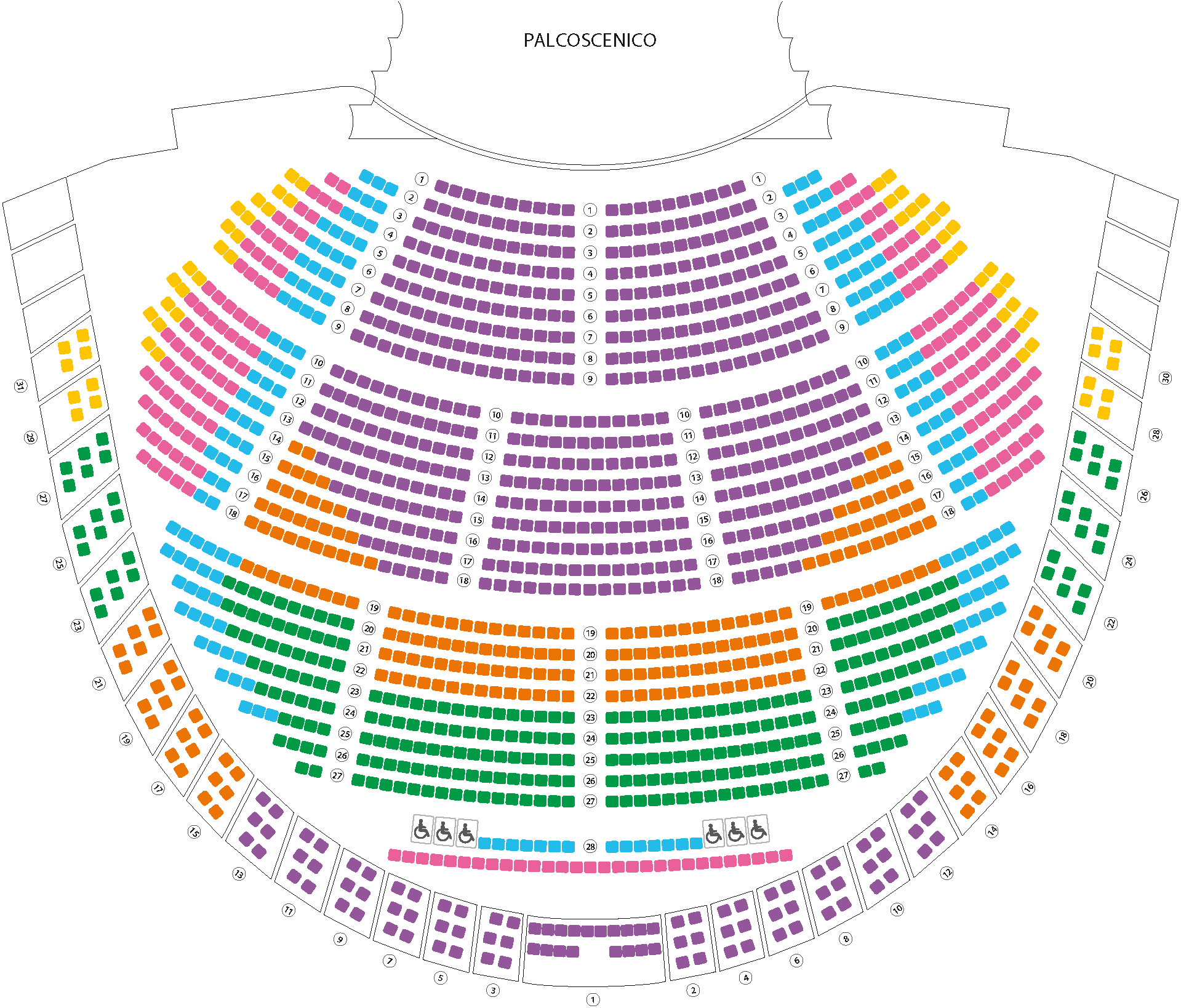 Pianta della sala con individuazione dei settori per la Stagione d'Opera e Balletto