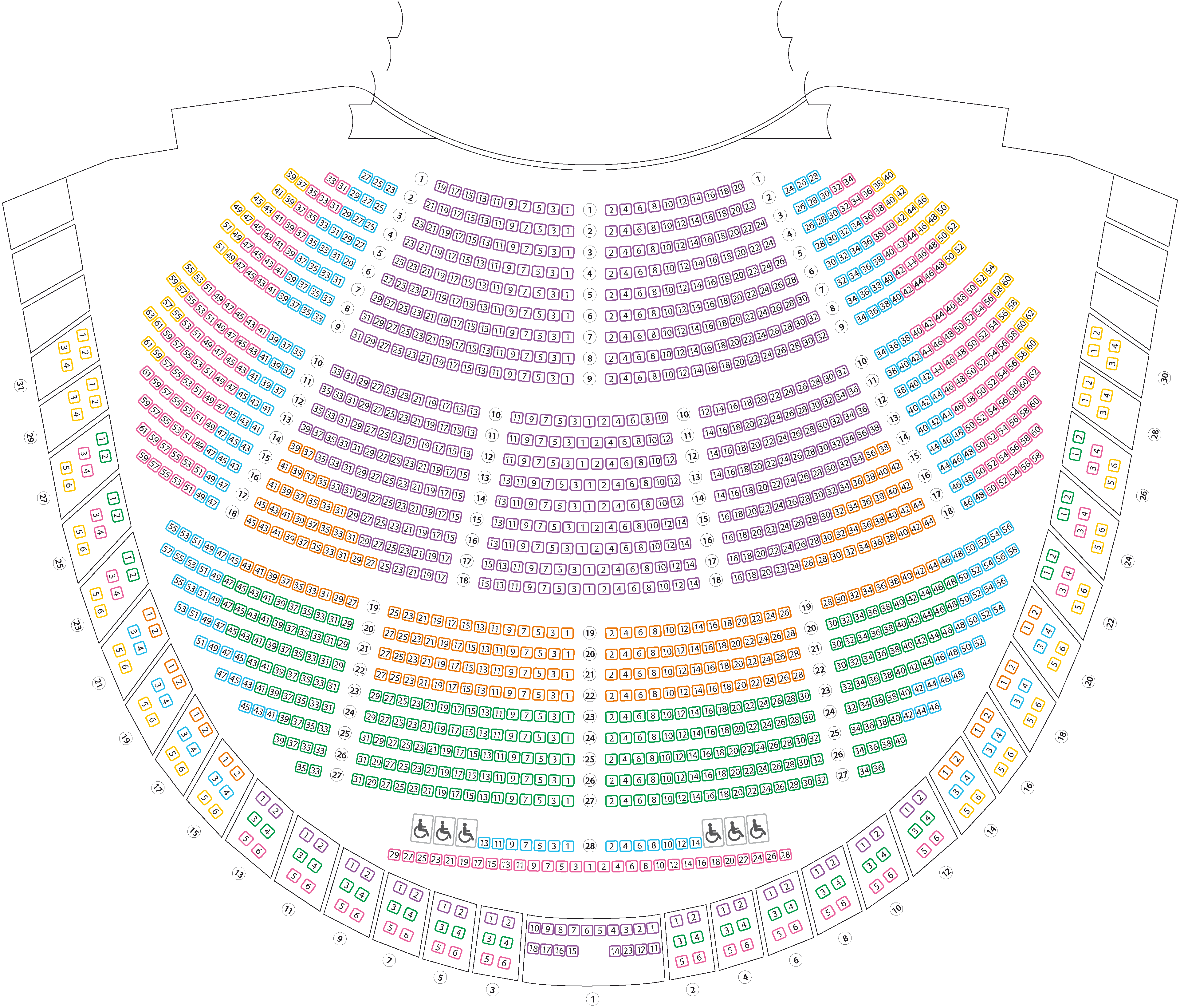 Pianta della sala con identificazione dei settori per gli spettacoli della Stagione d'Opera e Balletto 2018-2019