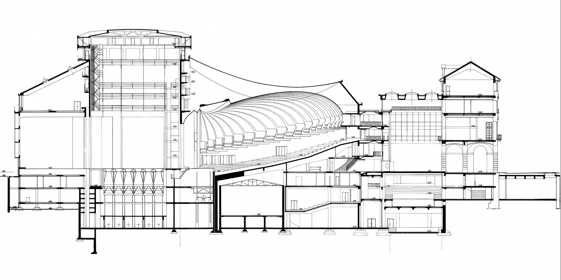 Sezione longitudinale del Teatro Regio